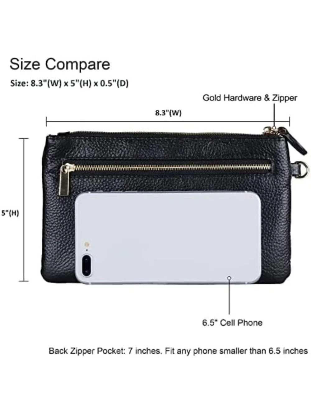Genuine Leather RFID Blocking Wristlet Clutch Bag for Cell Phone & Essentials
